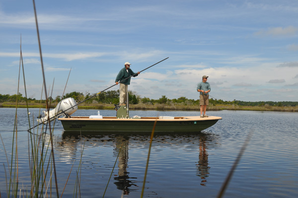 Quiet backwaters are perfect for poling and making easy casts for drum and speckled trout.